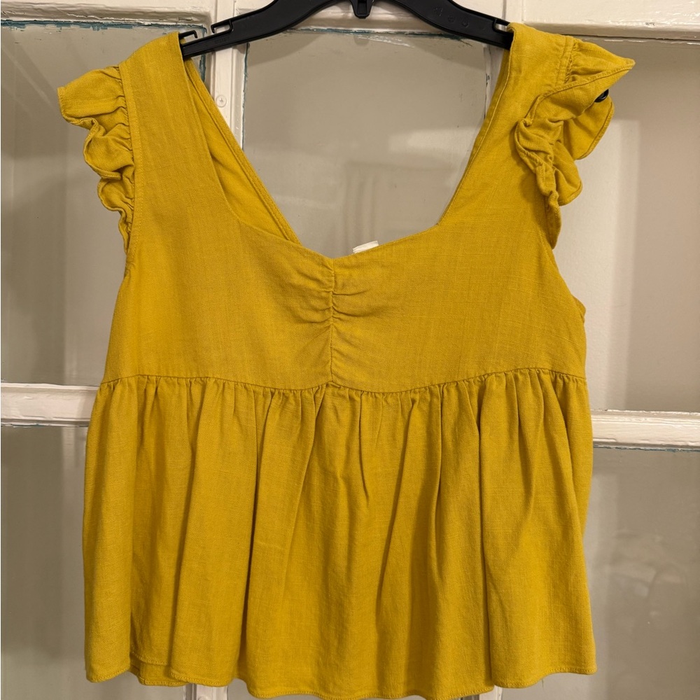 Love Riche Gold Flutter Sleeve Blouse with Ruffled Details